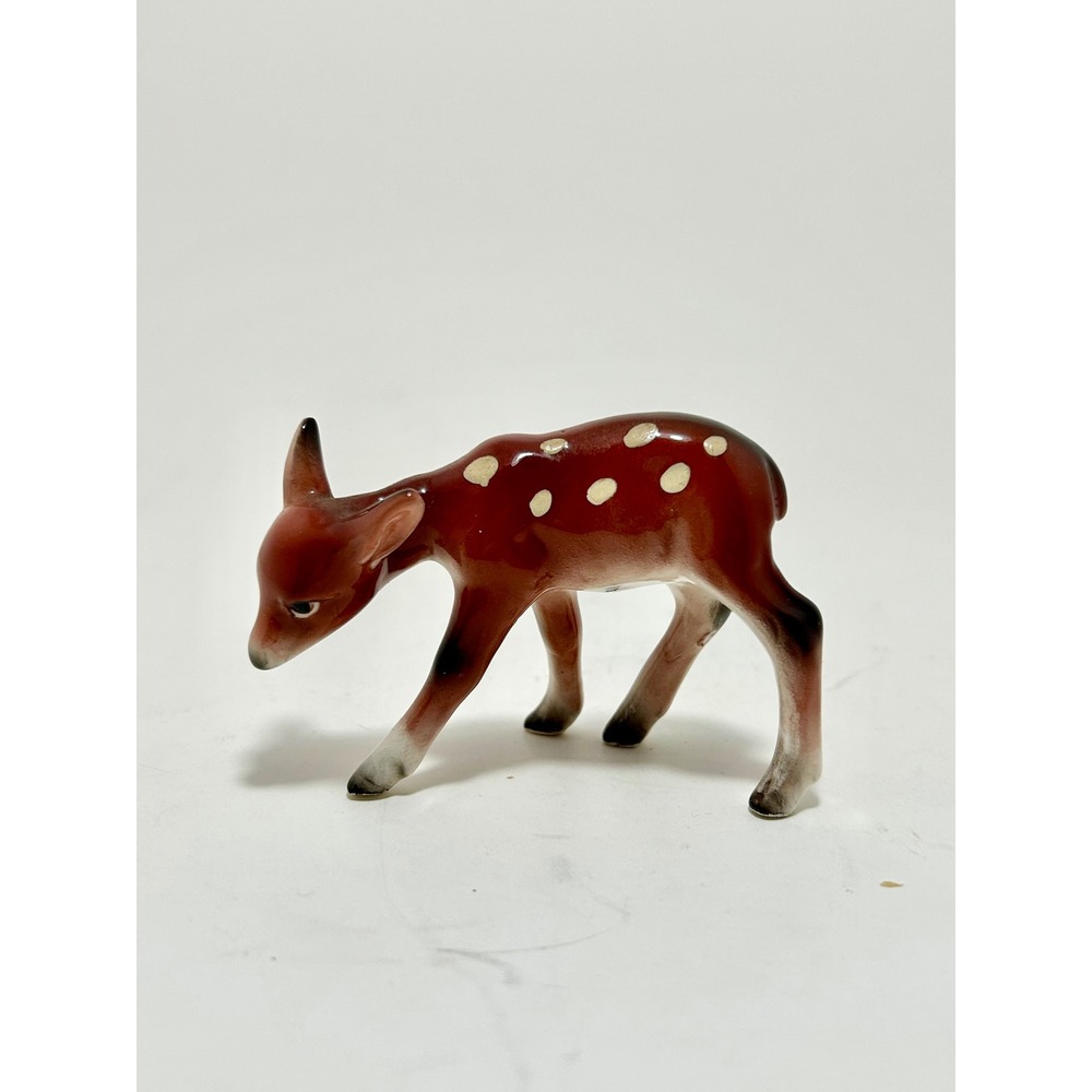 Vintage Ceramic Fawn Deer Figurine Brown White Spotted Made in Japan MCM Kitsch